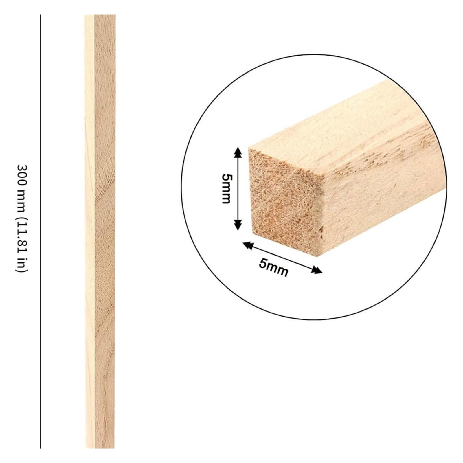 Drewniane pręty kołkowe, Zestaw różnorodnych naturalnych drewnianych patyczków w różnych rozmiarach do majsterkowania, modelarstwa i dekoracji(2x10x200mm 50pcs)