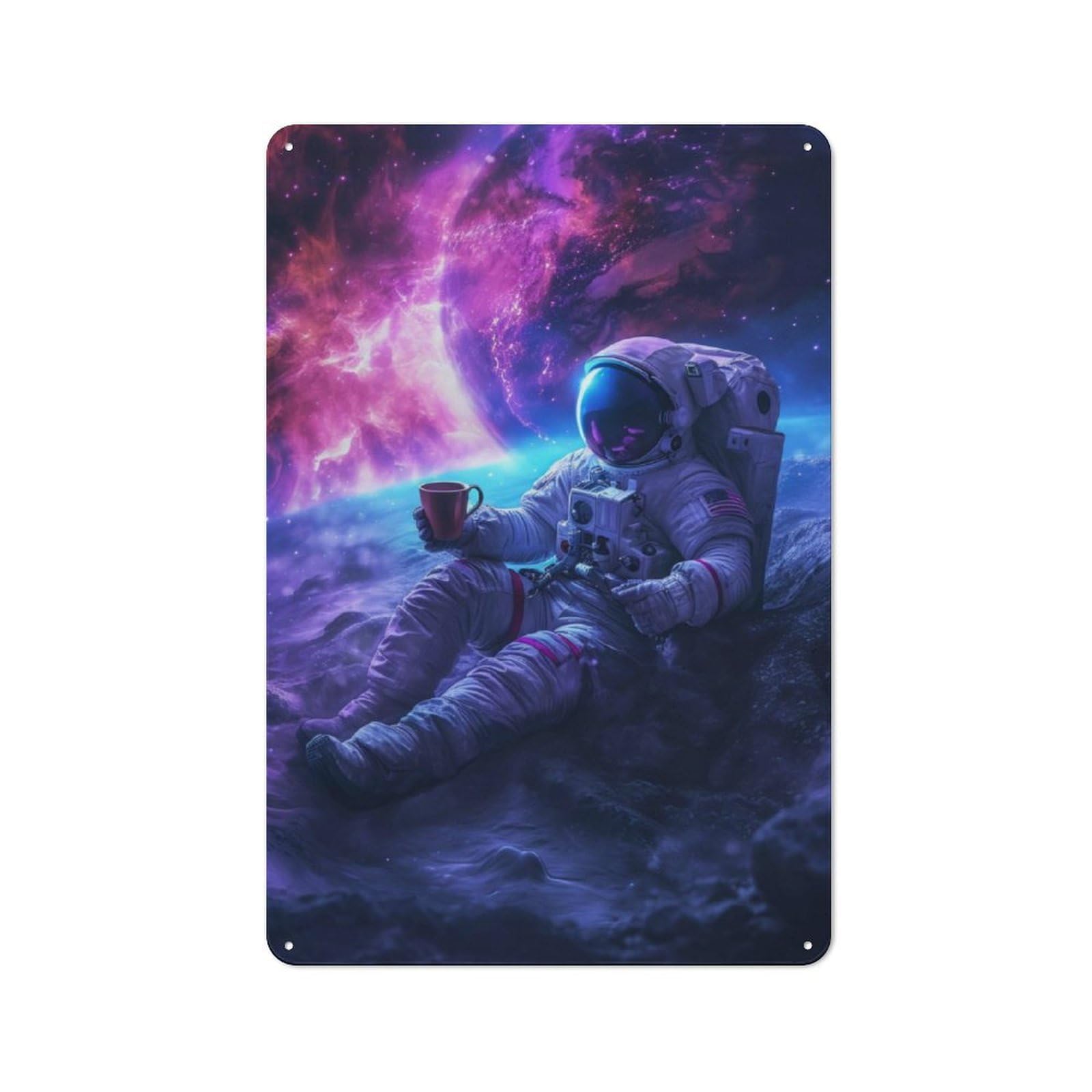 Junmoney Coffee Astronaut In Space Tin Wall Plaque 30X20cm With For Café Or Home Bar, For Themed Room Decoration, For Living Room And Hallway Decor