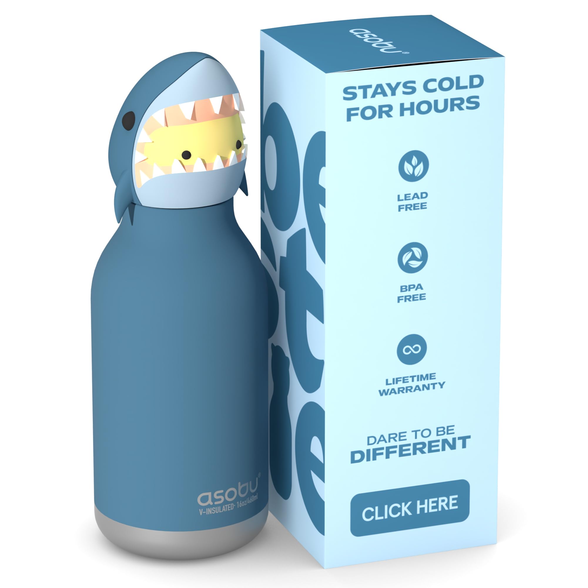 asobu Bestie Bottle Limited Edition Collectible Kids Water Bottle with Animal Character Lid 16oz (460ml) Insulated Stainless Steel, Leakproof, Reusable with Straw Fun Gift for Girls & Boys