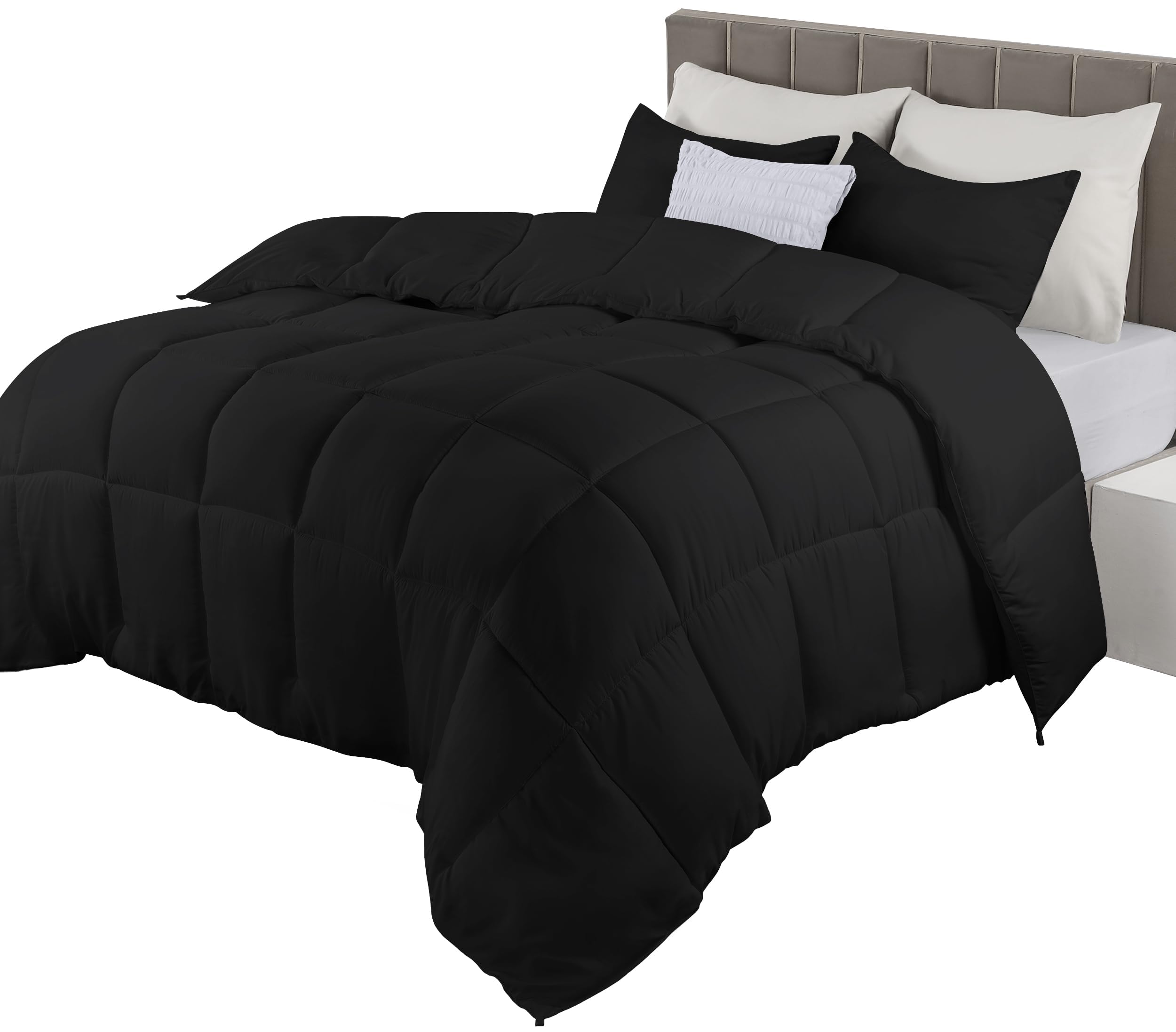 King Size Duvet, Box Stitched Solid King Duvet, 10.5 TOG Quilt King Size with Corner Tabs (Black, 10.5 Tog - King)