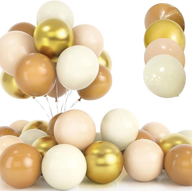30Pcs Brown Beige Balloon Set, 12 cali Metallic Gold Sand White Cream Balony Kawowe Brown Apricot Balony lateksowe z wstążką dla Urodziny Ślub Dzieci Baby Shower Party Dekoracje