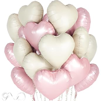 Heart Foil Balloon Cream and Pink Pack of 24 18 Inch Heart Helium Balloons Cream Baby Pink Balloons Wedding Heart Balloons for Birthday Engagement Bridal Shower Valentine's Day Decoration