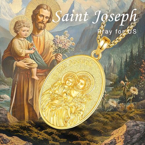INFUSEU Collier Saint Joseph, Argent Sterling 925 Or Pendentif Elliptique Ange Guerrier Michael Michael Médaille pour Hommes Femmes – vue 6