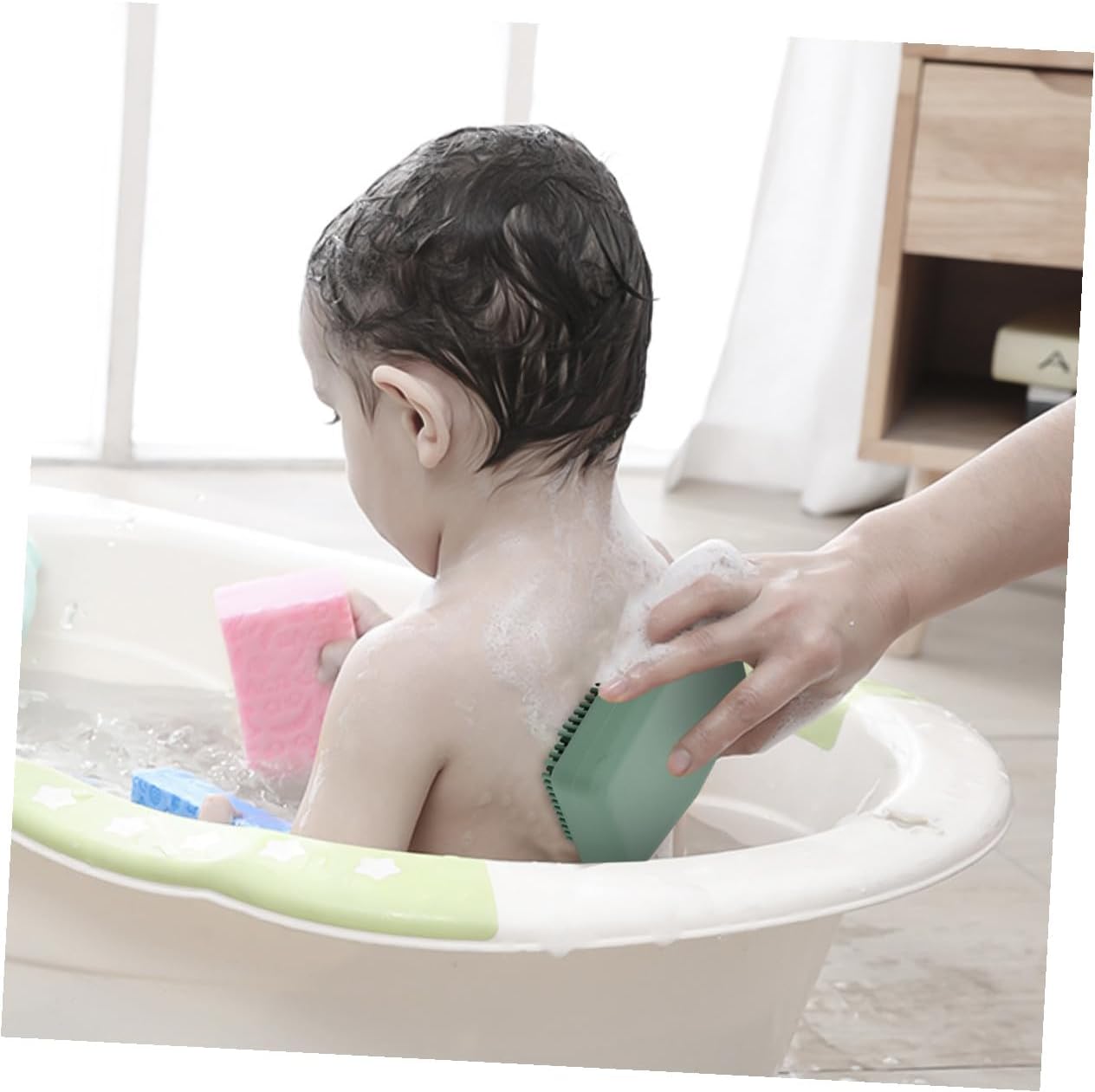 Silicone Newborn Bath Brush Handheld Green for Baby Use image 5