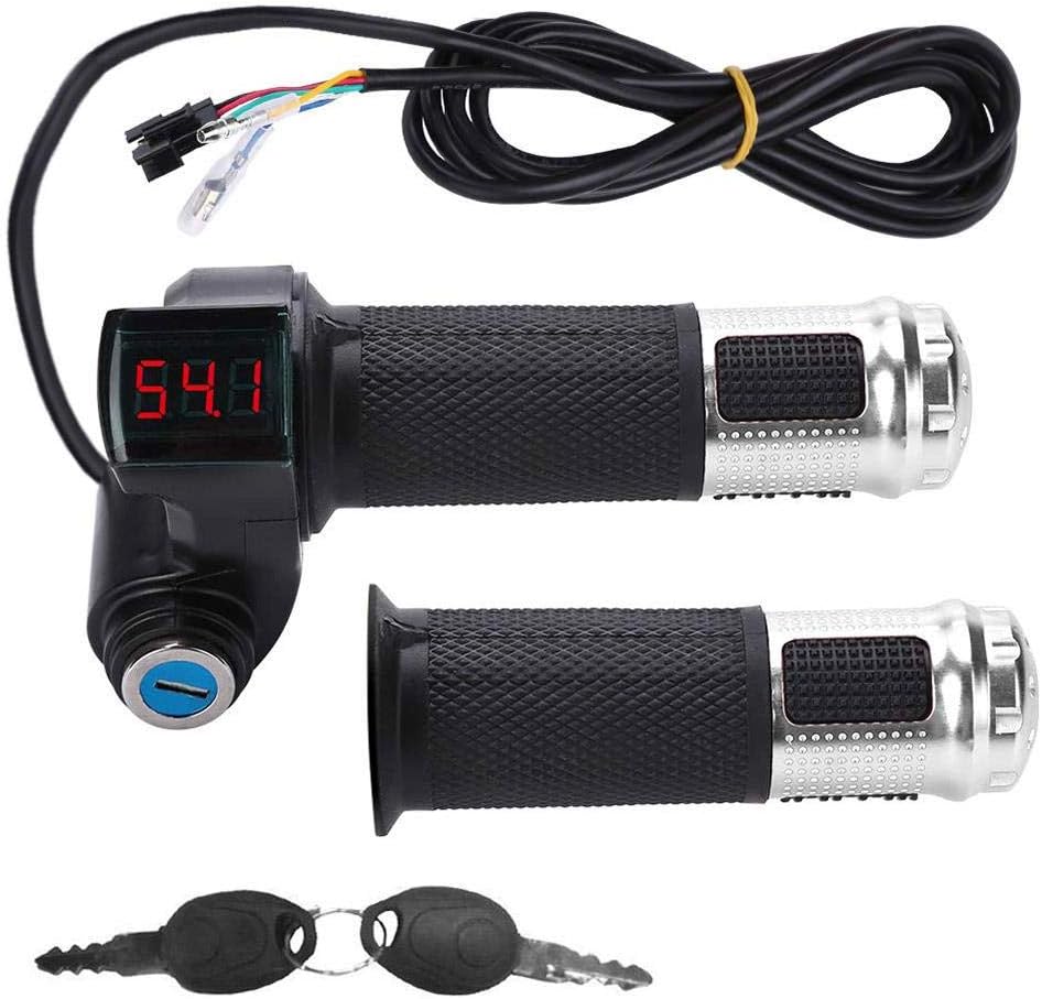 Panthem Universal Electric Bicycle Throttle Grip, Bike, Scooter Twist Throttle Grips with LED Display Screen Handle with Key Knock
