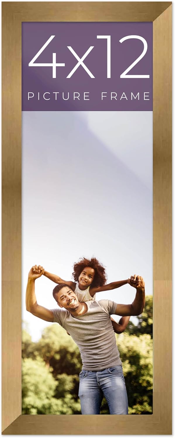 4x12 IN Frame Gold Bronze Solid Wood Picture Frame Width 0.75 Inches | Interior Frame Depth 0.5 Inches | Complete with UV Acrylic Plexiglass, Foam Board Backing & Hanging Hardware