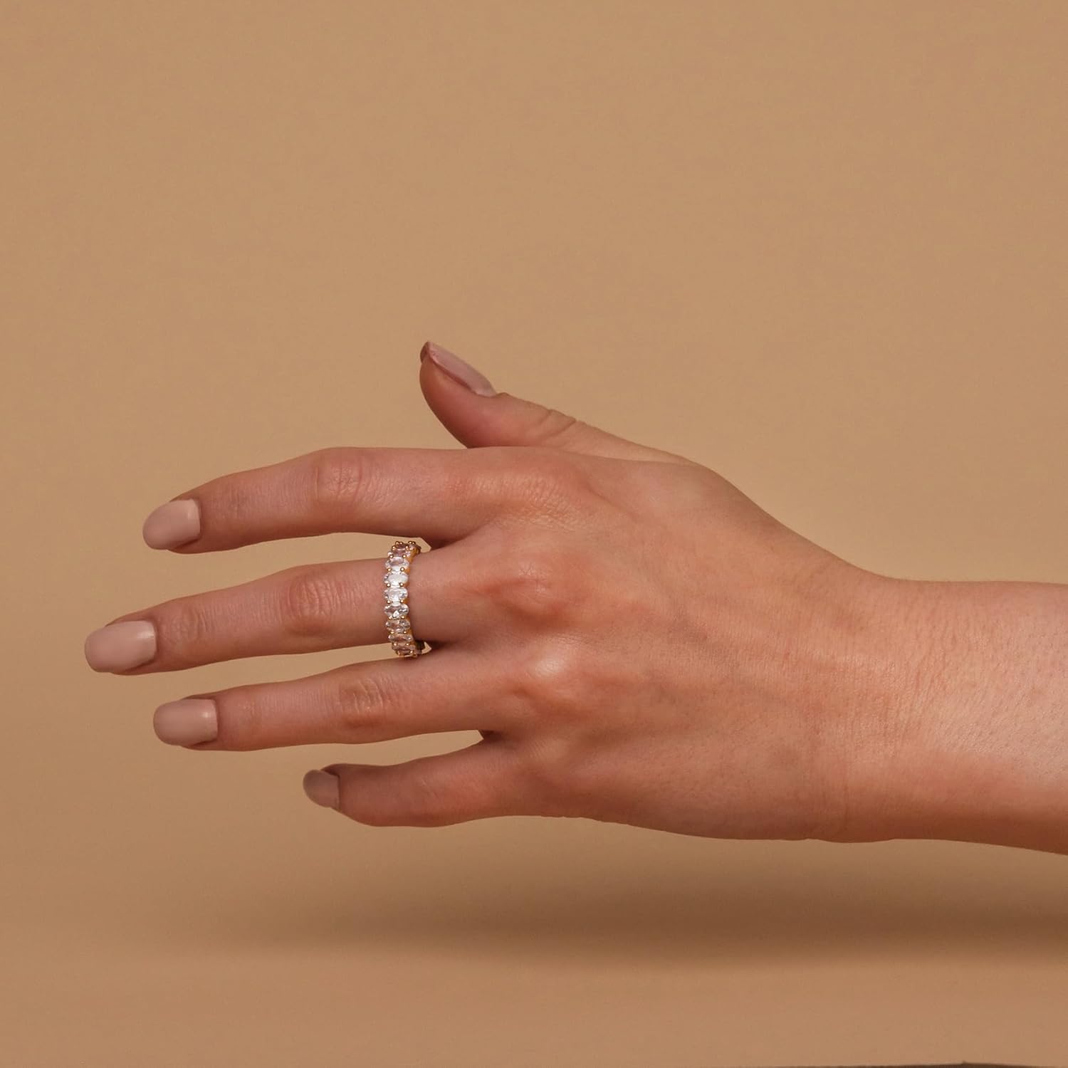 PAVOI 14K Yellow Gold Plated Rings Oval Cubic Zirconia Love Ring | 5mm Stackable Rings for Women | Yellow Gold Rings for Women Size 5 - Image 3