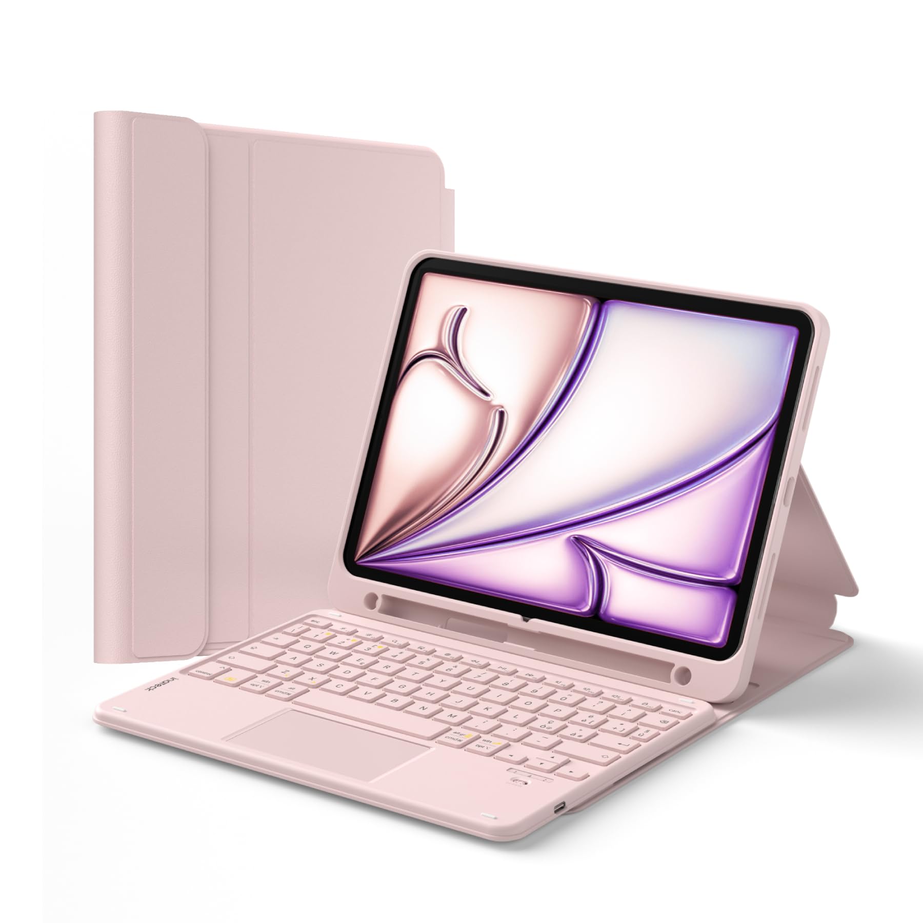 Inateck Custodia Tastiera iPad A16/10a Gen, Bluetooth 3 Canali | Per iPad Air 11" M4/M3/M2, Air 5/4, Pro 11", touchpad e porta penna, rimovibile, Classic, Rosa
