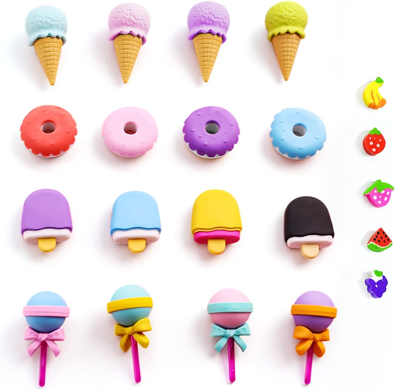 16 Pcs Dessert Erasers, with 5 Pcs Mini Fruit Erasers, Creative and