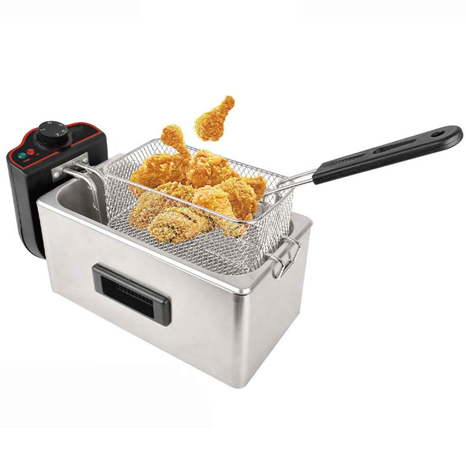 Friggitrice Elettrica ad Olio 3 Litri con Termostato，Domestico Friggitrice Elettrica da Banco，Acciaio Inox 2000W