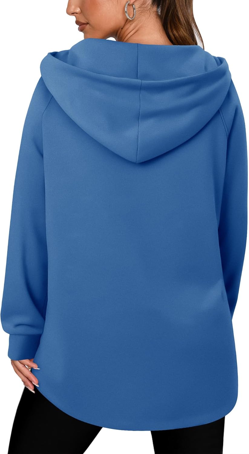 onlypuff Women Hoodie Pullover Trendy Quarter Zipper Lapel Sweatshirts Drawstring Cute Hooded Tunic Tops with Side Pockets - Image 5