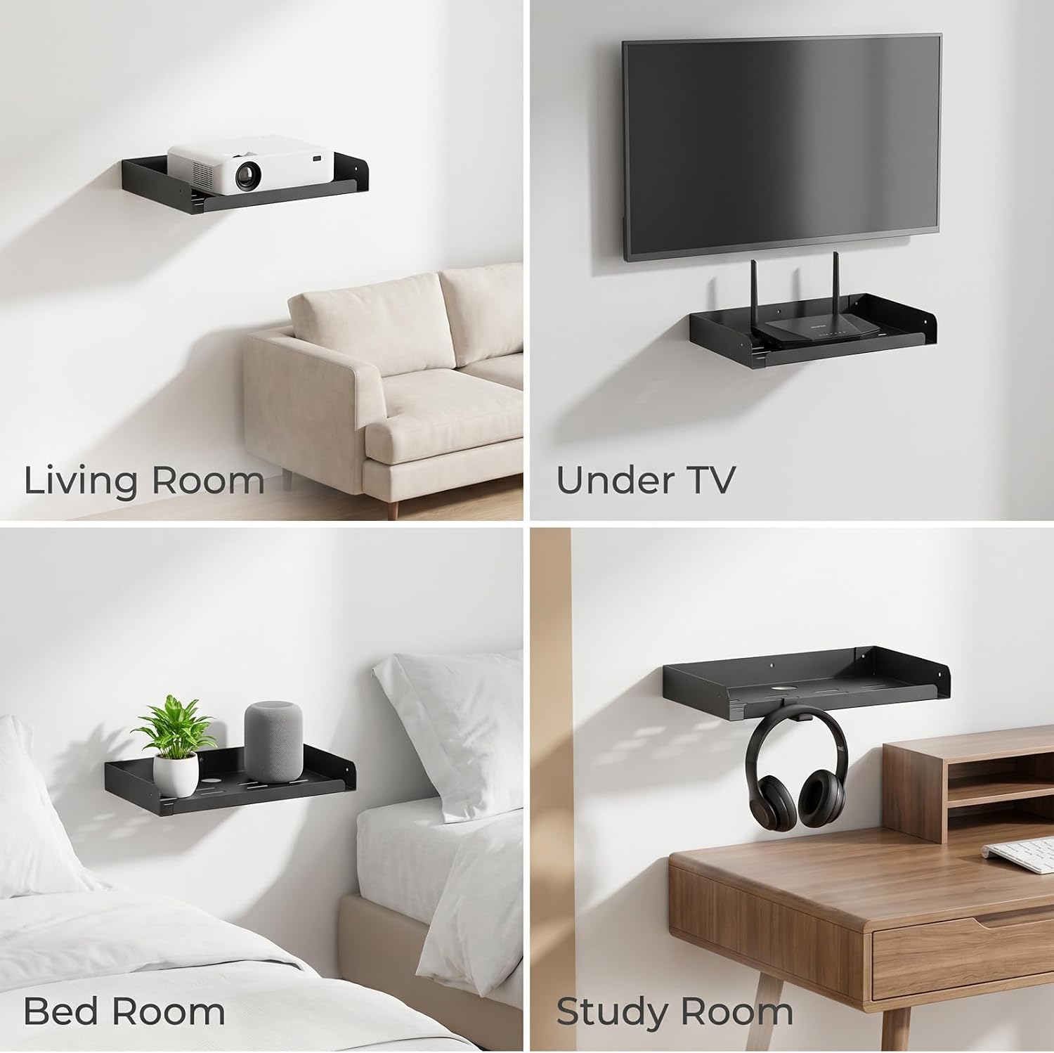 Projector Wall Mount Shelf 2-Pack, Metal Router Shelf for TV, DVD & AV