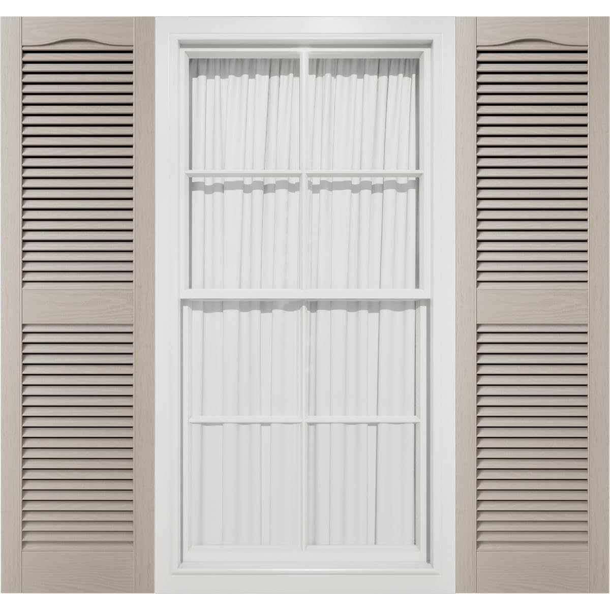 Mid America 00011225008 Standard Size Cathedral Top Center Mullion, Open Louver Shutter (Per Pair), 12"W x 25"H, Clay — image 1