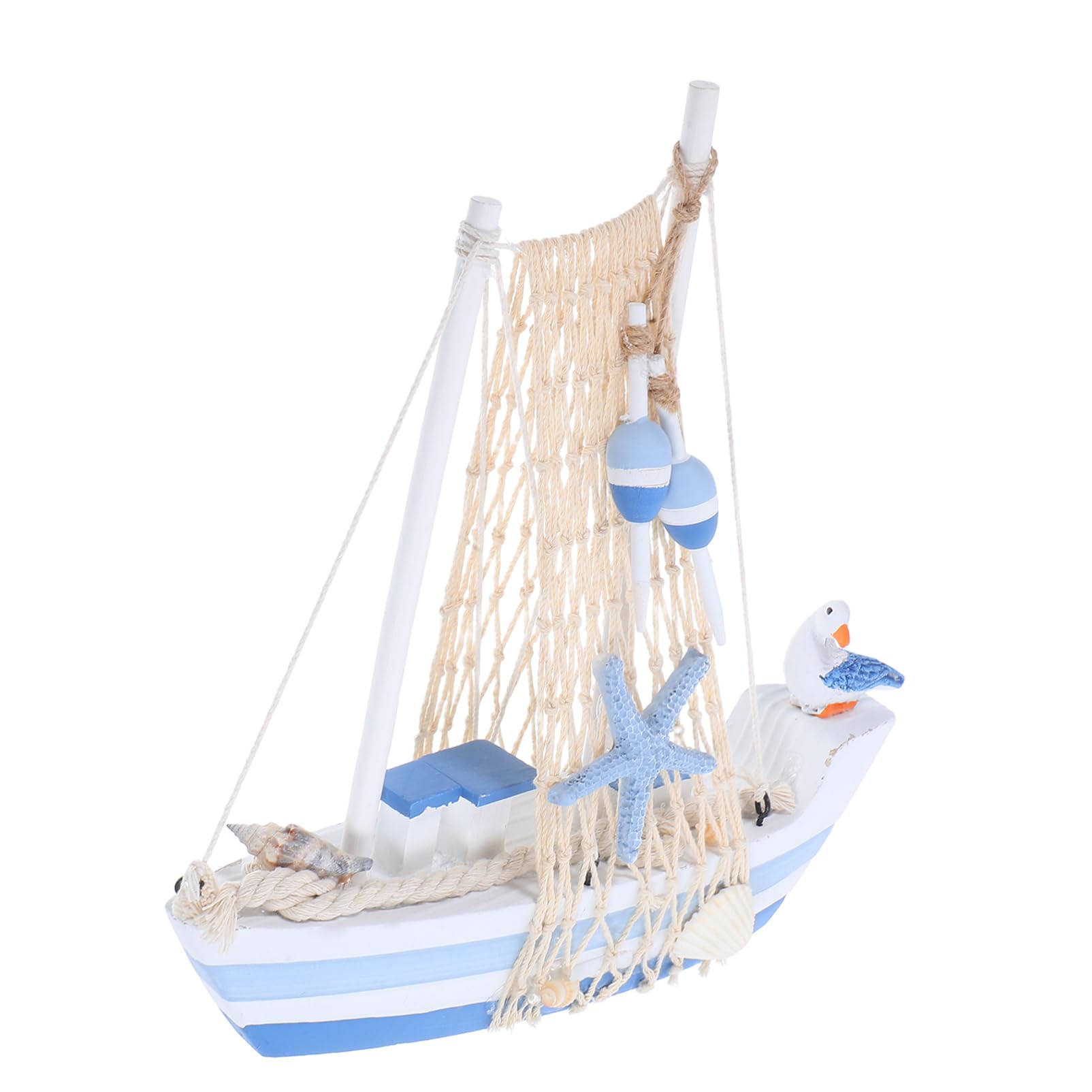 Garneck Wooden Sailboat Model with Seabird Design Mediterranean Decor for Office Home Hand Carved Miniature Sailing Boat Ornament for Desks Coastal