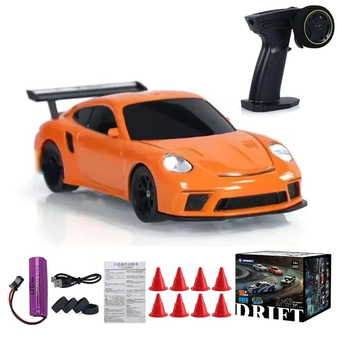 Mini RC Drift Car, 1:43 2,4 G, w pełni proporcjonalny samochód 4WD Mini RC ze światłami LED, zdalnie sterowany samochód wyścigowy 15 km/h, zabawka dla dorosłych (wersja RTR)