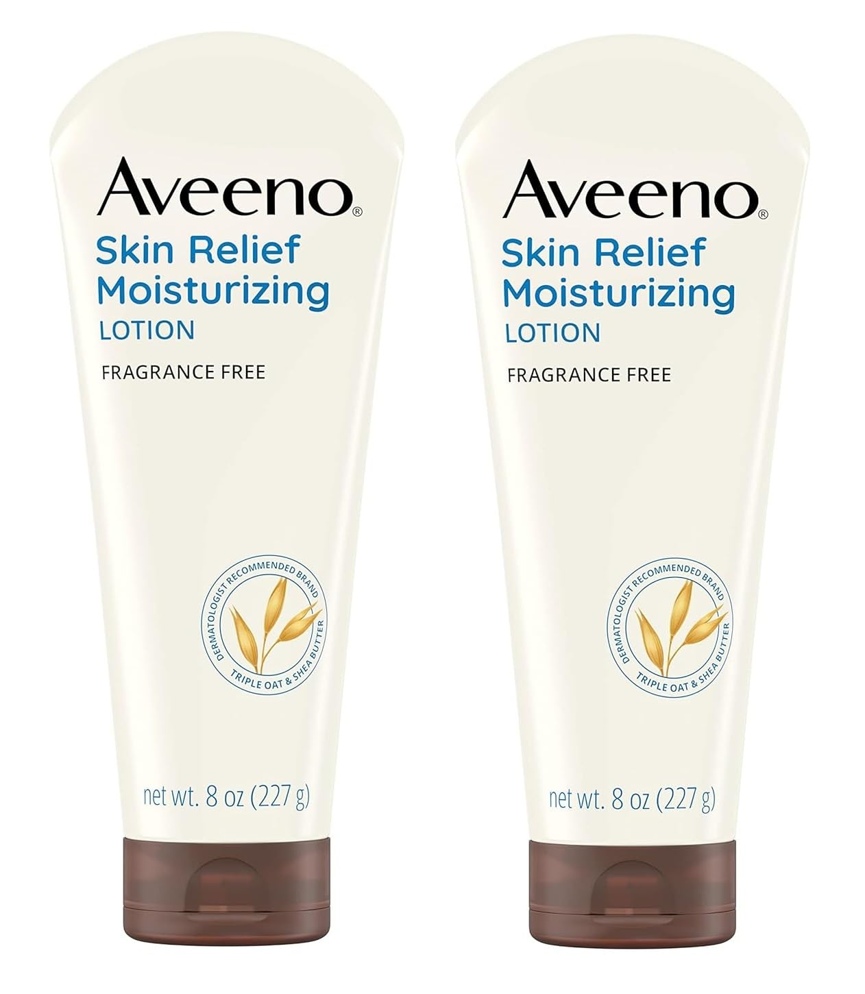 Aveeno Skin Relief 24-Hour Moisturizing Lotion for Sensitive Skin with Natural Shea Butter & Triple Oat Complex, Unscented Therapeutic Lotion for Extra Dry, Itchy Skin, 8 fl. Oz - Pack of 2