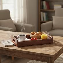 Aprodz Sheesham Wood Decorative Antique Touch Serving Tray-Teak Purple Finish