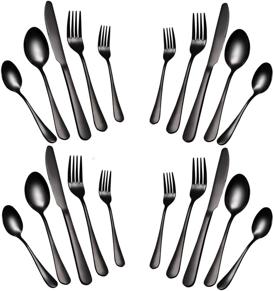 WOAIWO-Q 20--Piece Flatware Silverware Set ，Tableware Set ，Dinnerware Set Service for 4 Stainless Steel Cutlery Include Knife Fork Spoon Dishwasher Safe (Black)