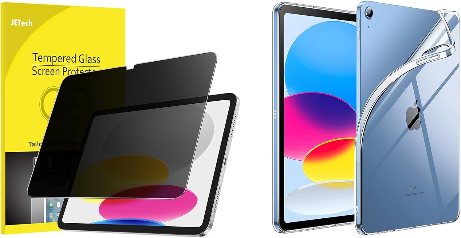 JETech for iPad (A16) 11th/10th Generation (2025/2022) Privacy Screen Protector and Soft TPU Case Bundle