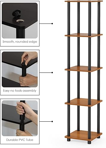 Miniatura 90 de Furinno Turn-N-Tube - Estante decorativo de exhibición sin herramientas, escalera de 3 niveles, blanco sólido/negro Blanco