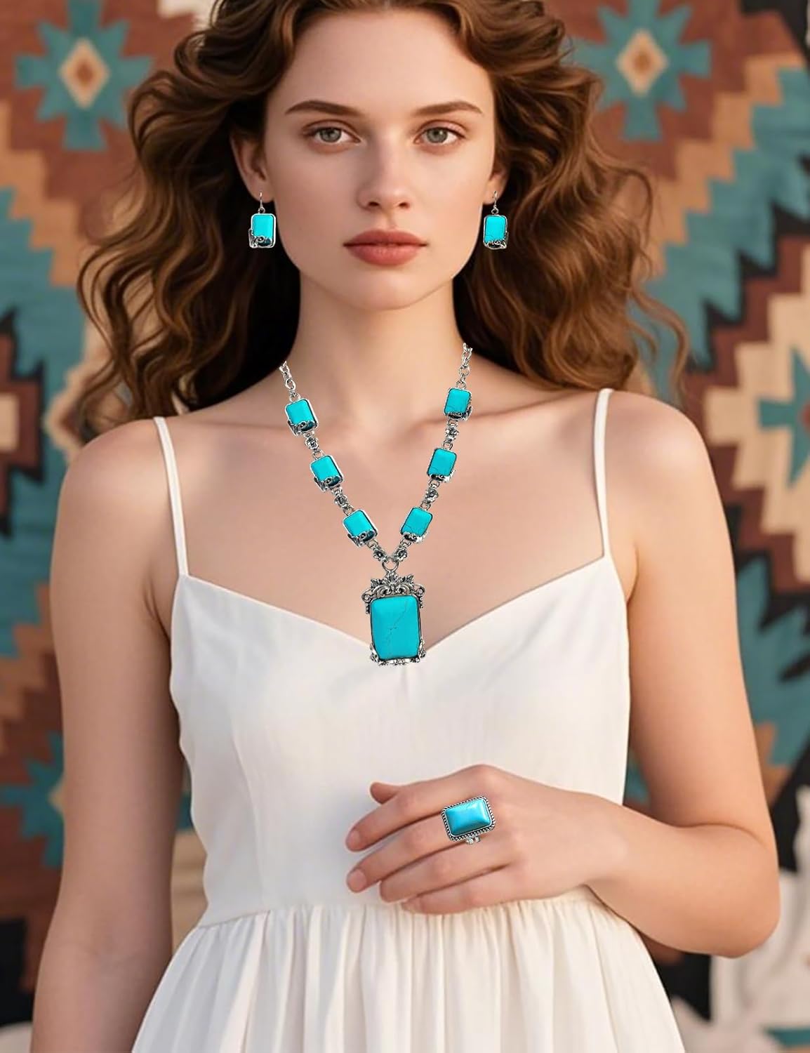 TOPACC Western Jewelry for Women White Turquoise Cowgirl Necklace with Boho Earings Set - Image 3