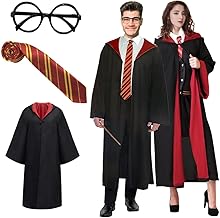 Magician Robe, Gryffindor Cape, Slytherins Cape, Wizard Robe for Adults, with Cape Tie Glasses, Wizard Robe for Carnival Cosplay Costume Fancy Dress Party
