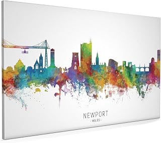 Newport Wales Skyline Box Canvas Print with City Name -6688