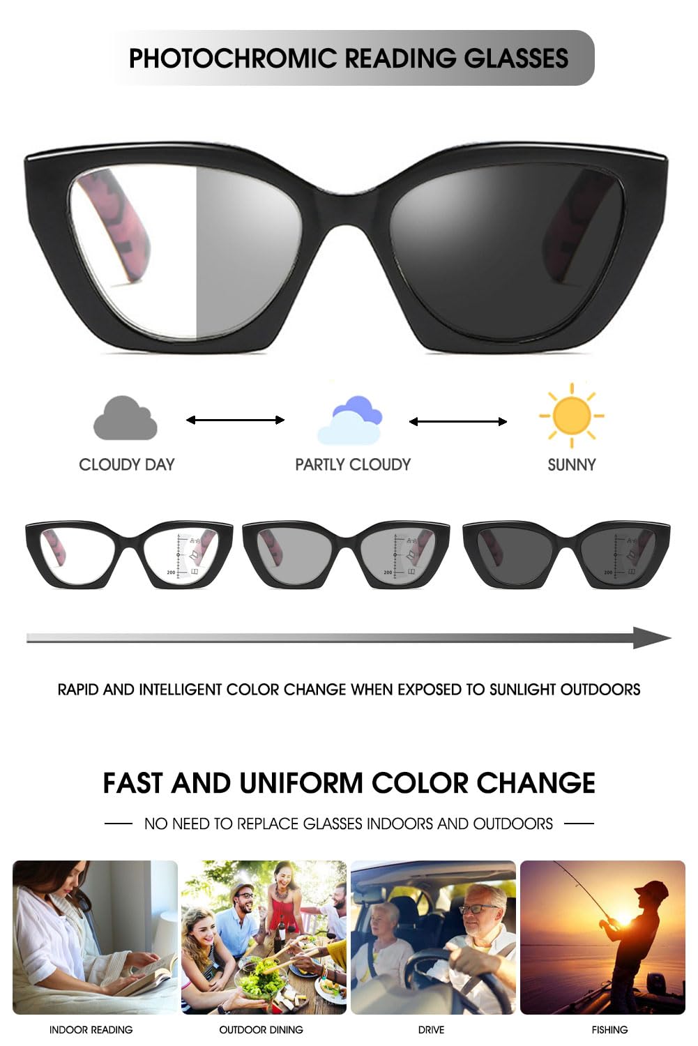 VEVESMUNDO Selbsttönend Lesebrillen Gleitsichtlesebrille Damen Schildpatt Progressive Gleitsichtbrille Multifokale Brillen für Nah und Fern