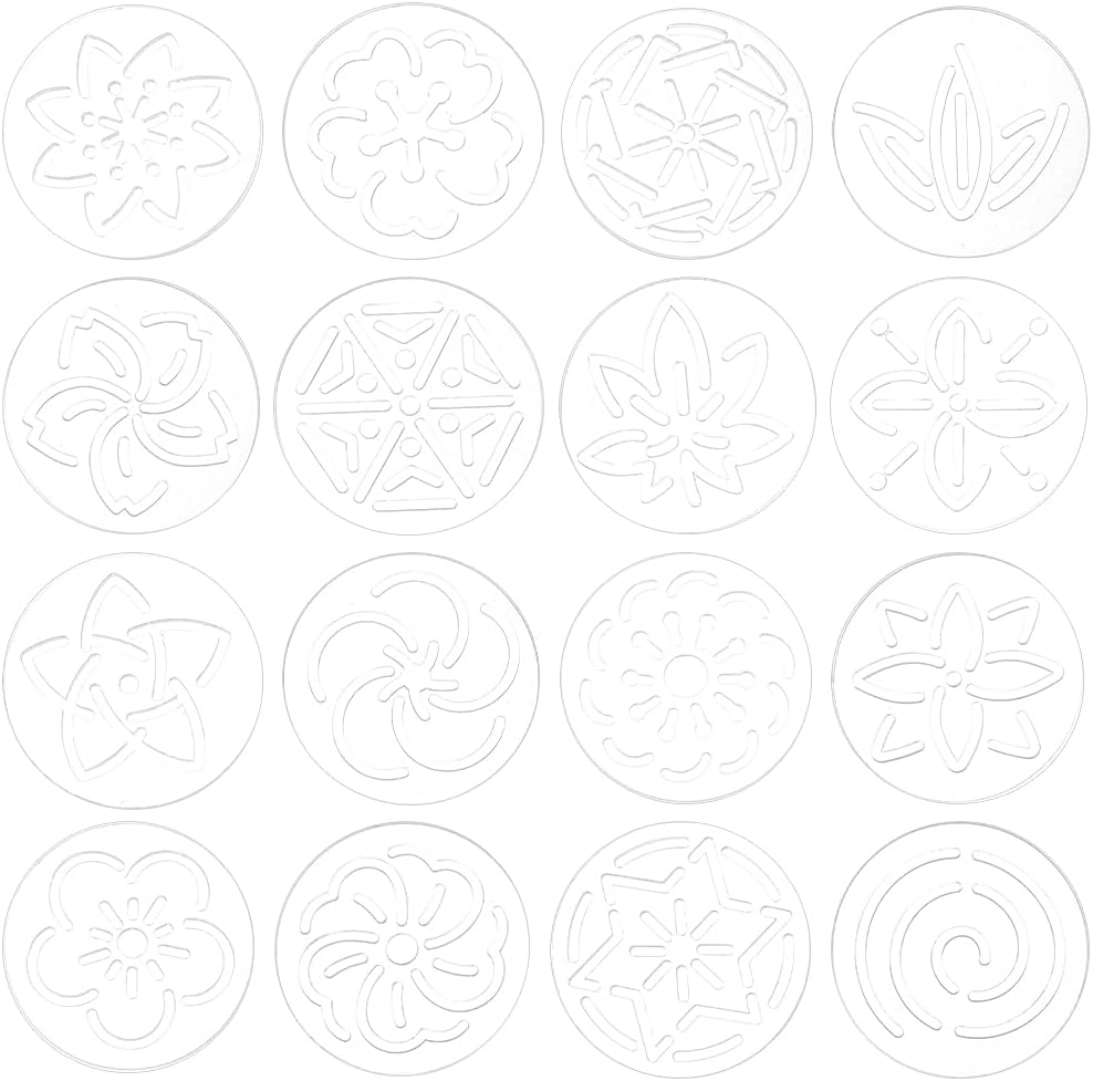 BENECREAT 16Pcs Acrylic Sashiko Stencil, 2.3inch Round Flower Acrylic Embroidery Tool Drawing Line Template for Hand Quilting and Embroidery, 3mm Thick