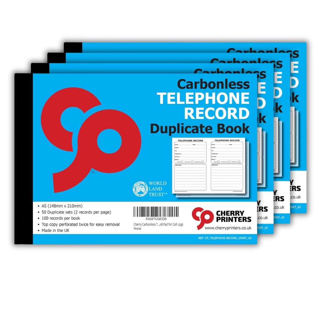 Cherry Printers | Telephone Record Duplicate Book A5 | 50 Sets | 4 Pack