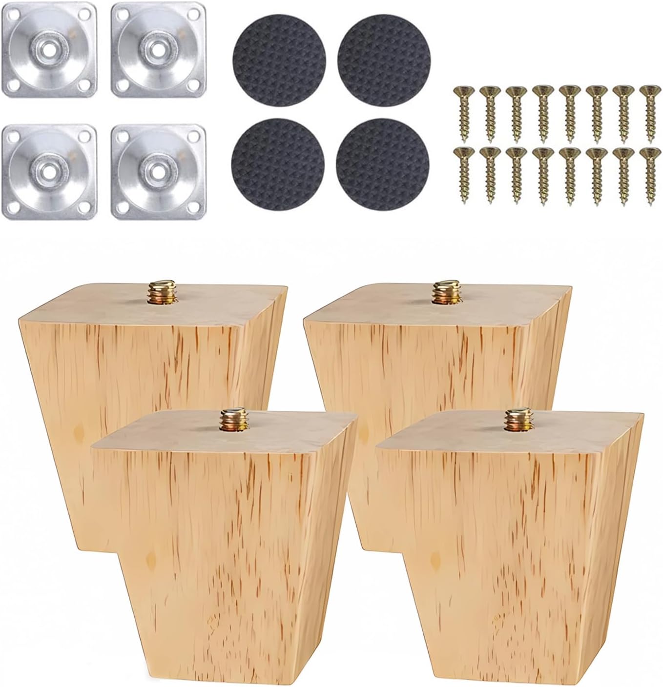 Ianulus Solid Wood Furniture Legs, 4 Pack Wooden Furniture Legs, Wood