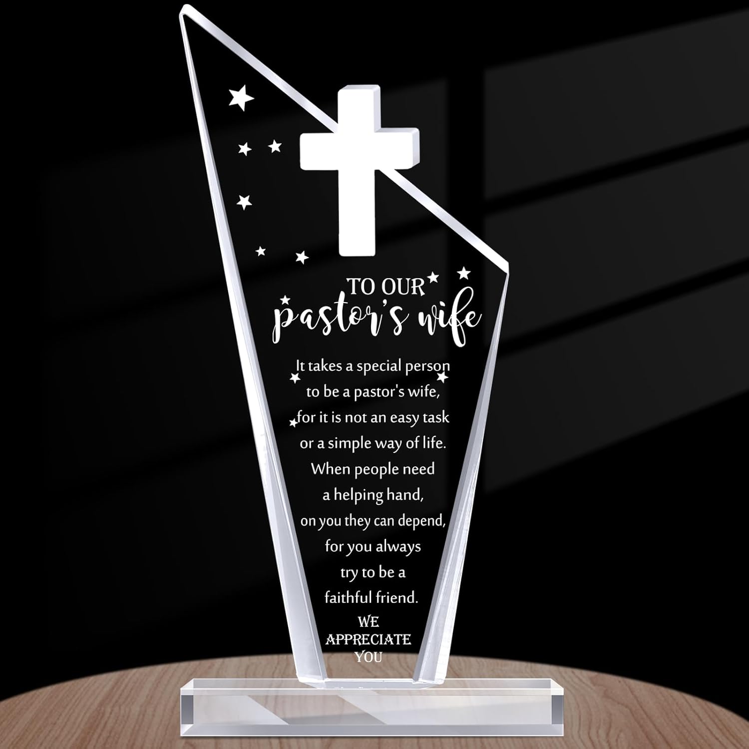 Kosiz 1 Pcs Pastor Appreciation Gifts Christian Decorations Acrylic Cross Plaques for Men Women Church Retirement Keepsake Religious Thank You Decor Gratitude Saying Sign (Pastor Wife)