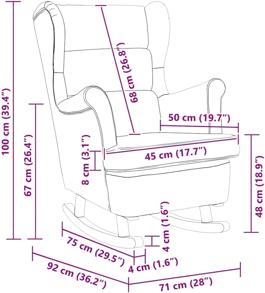 vidaXL Dark Green Velvet Rocking Chair with Solid Rubber Wood Legs - Stylish Design, Padded Foam for Comfort, Ideal for Living Room or Lounge Area