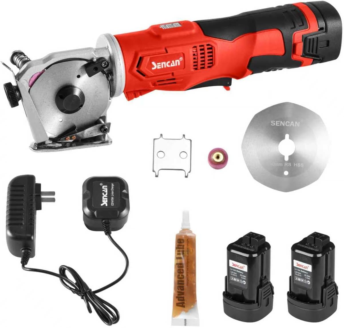 Cordless Rotary Fabric Cutter, Multi-layer Electric Fabric Scissors with 1"Cutting Thickness, for Leather and Carpet, with 1 Battery, Cordless shear 14.4V, with 2pcs blades，2 battery