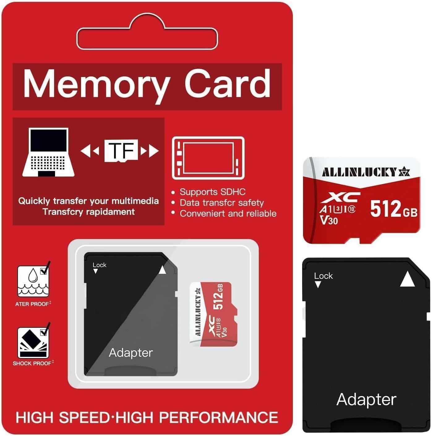 TFカード マイクロSDカード SD TF 512GB メモリーカード 高速データ転送 ミニSDカード SD変換アダプタ メモリケース付き A1高安定性 - 5