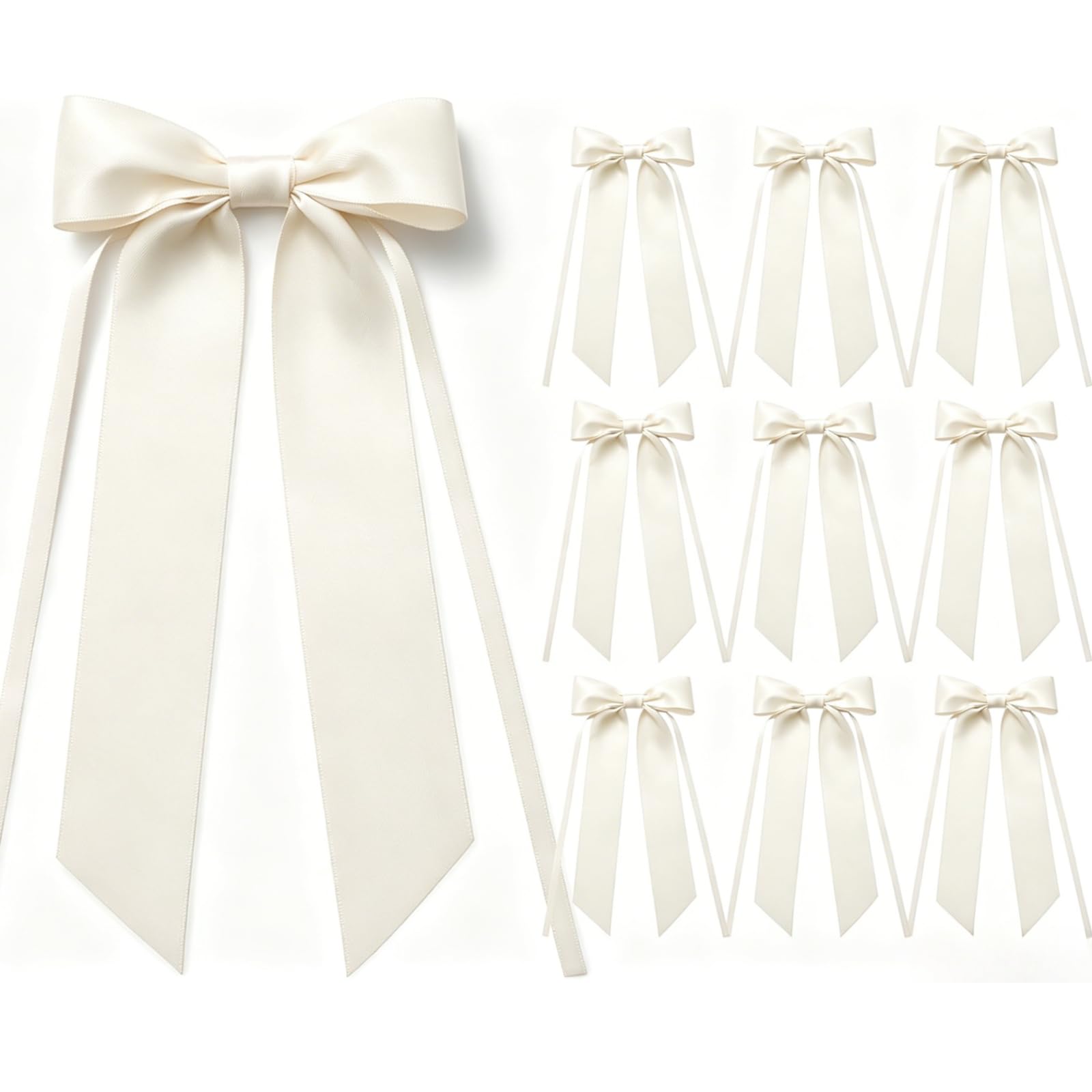 10PCS Bow for Gift Wrapping, Pre Tied Ribbon Bows 24 x 11cm Christmas Tree Bow, Decorative Gift Wrap Bows for Birthday Wedding Baby Shower Party Favors DIY Crafts (Off-White)