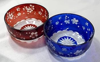 Amazon.co.jp: レトロ 手彫り 桜小鉢 双揃切子 赤レッド 青