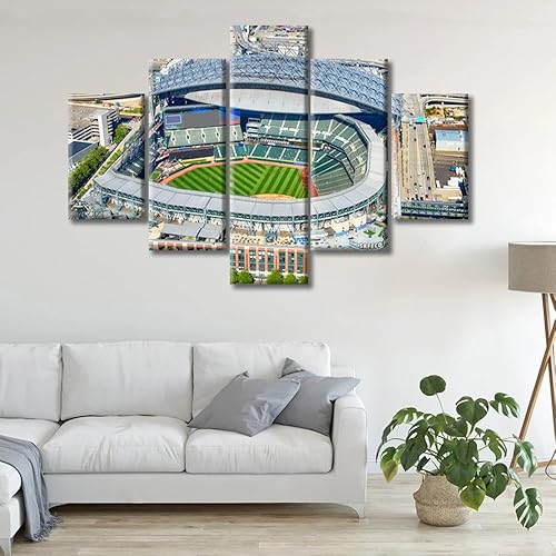 Miniatura 4 de TUMOVO Decoración de pared en lienzo con diseño de paisaje urbano de Seattle, arte para pared, pósteres e impresiones de T-Mobile Park Baseball