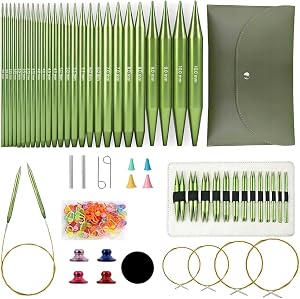 13 Pairs Interchangeable Circular Knitting Needles Set,3 mm to 10 mm Aluminum 4 Inch Knitting Needles Set with 5 Cables, Accessories and Storage Bag for Multiple Knittings Projects