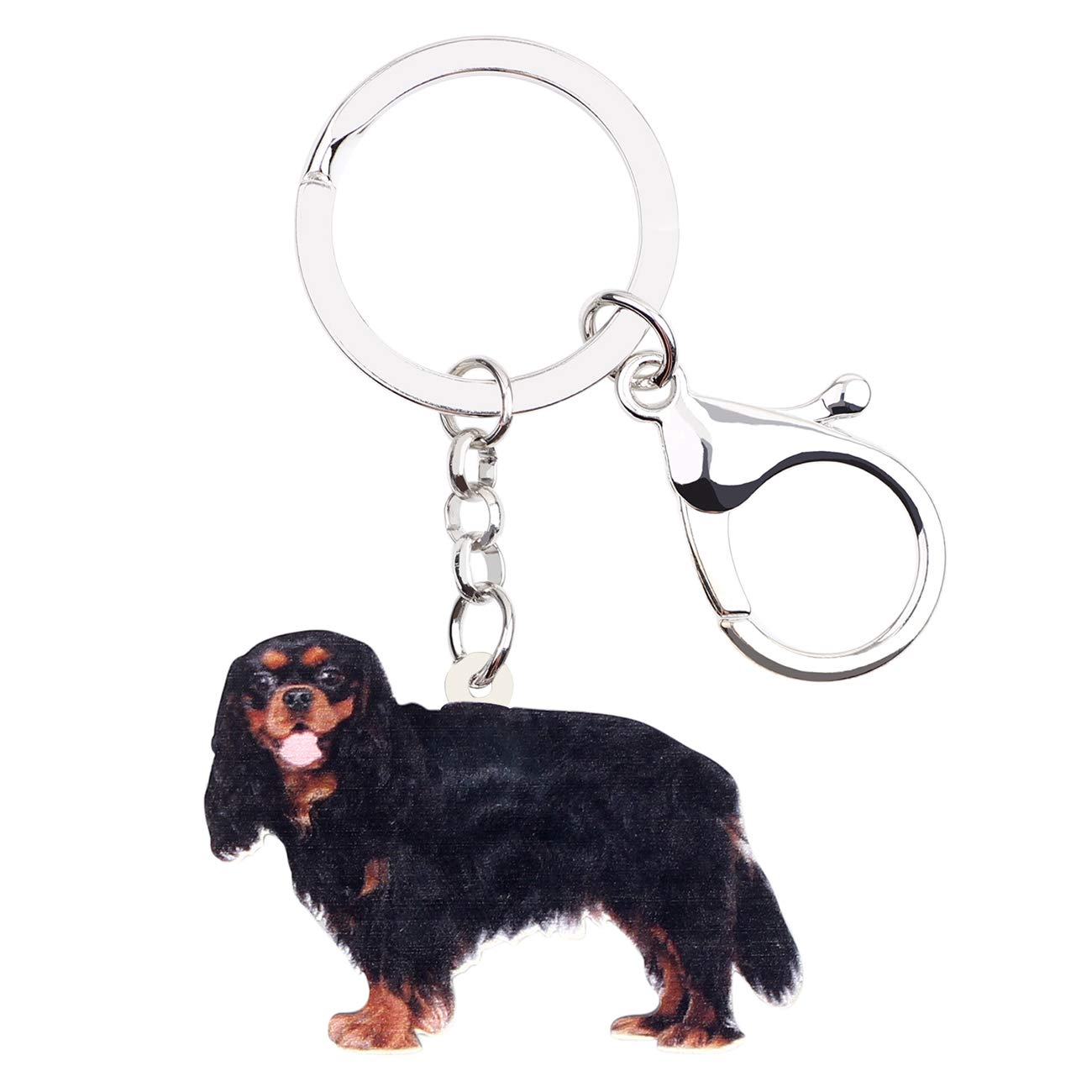DUOWEI Brown Cavalier King Charles Spaniel Dog Keychain Cute Acrylic Puppy Keyring Purse Bag for Women Teen Girl (Black)