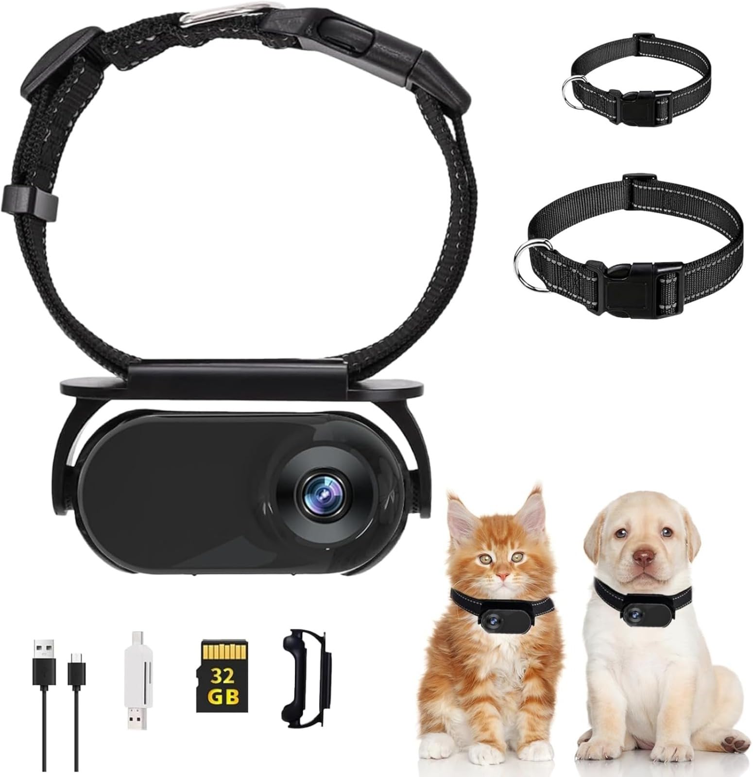 Telecamera da Collare per Cani con Scheda SD da 32 GB, Telecamera WiFi da Collare per Gatti, Telecamera d'azione Senza Fili, Mini Telecamera per Uso Interno ed Esterno
