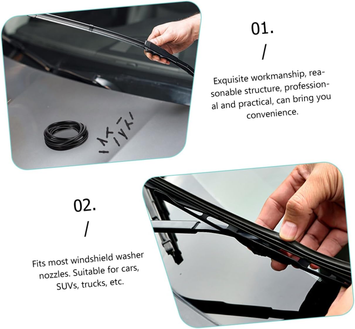 Windshield Washer Hose Repair Kit with 2m Fluid Tubing, 5 Straight, 3 T-connectors, 3 Elbow Connectors for Car Windshield Washer System Replacement