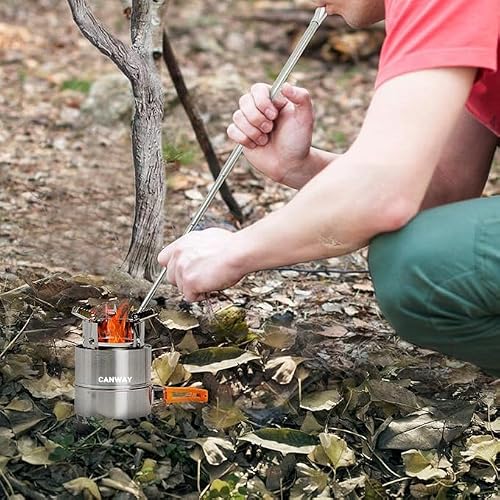 CANWAY Portable Camping Stove Mini Wood Burning Camp Stove for Backpacking Hiking Traveling Survival Cooking Stove Stainless Steel Emergency Folding Camping Stove with Carry Bag - Thumbnail 2
