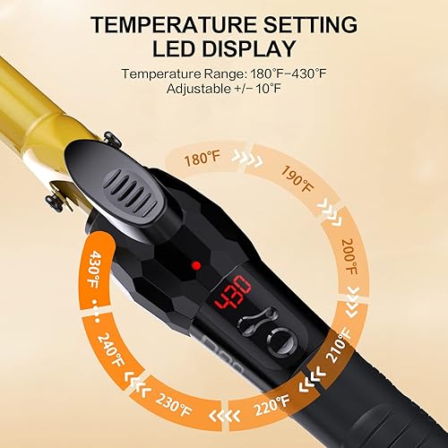 Miniatura 2 de DAN Technology Rizador de pelo de 34 pulgadas, rizador de pelo de cerámica turmalina con pantalla LCD (180 F a 430 F), calentamiento rápido, doble