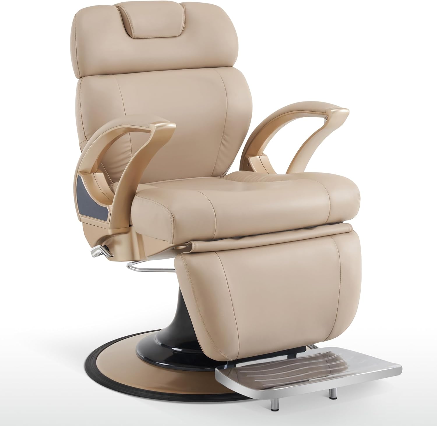 BarberPub Classic Barber Chair, 660Lbs Hydraulic Pump, Both Sides Hand Levers for Left-Handed, Reclining Salon Chair for Hair Stylist, Barbershop, Salon&Spa Equipment 5945 (Champagne)