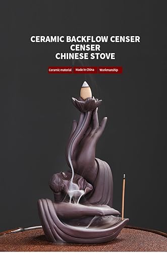 Miniatura 5 de Quemador de incienso con manos de Buda de arena morada, creatividad, loto zen, cascada, humo, incienso, decoración del hogar, artesanía