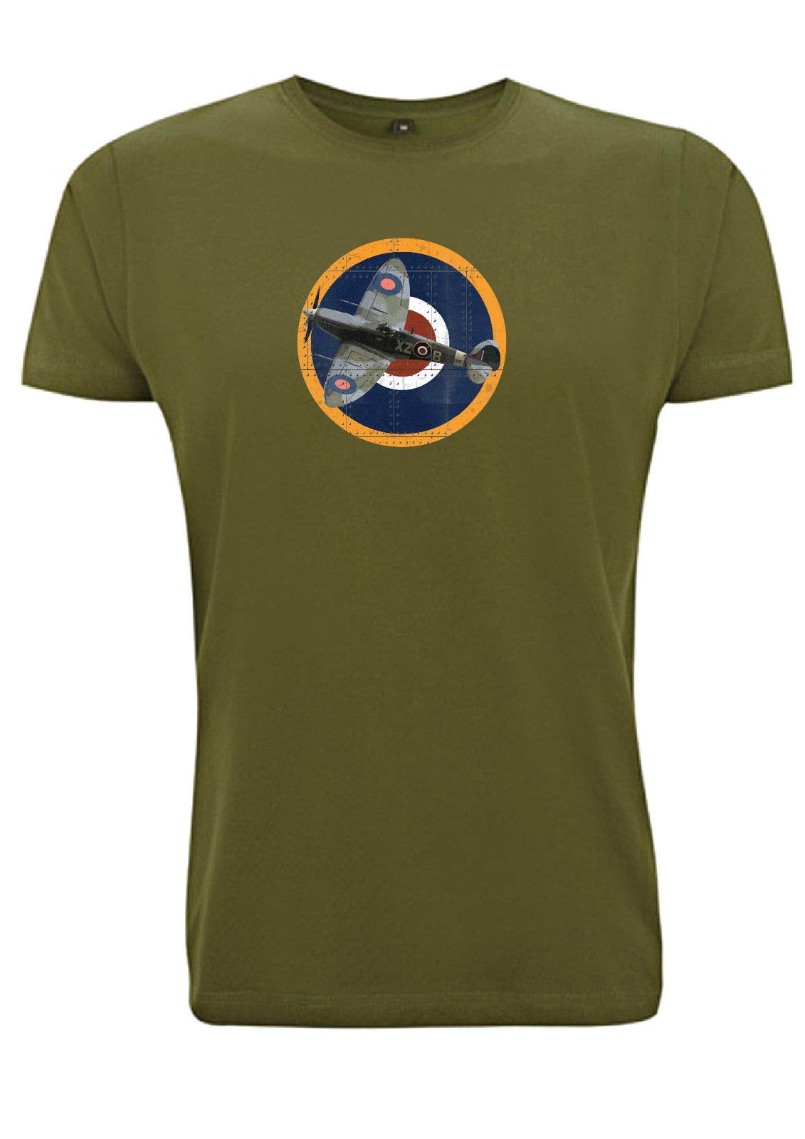 Time 4 Tee Men's Army Green Spitfire Roundel T-Shirt British Ww2 Raf Airplane (Large, )