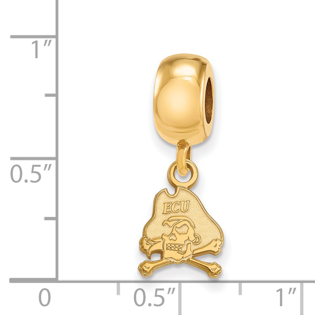 East Carolina University Pirates School Mascot Dangle Charm Bead in Gold Plated Sterling Silver 10 mm x 8 mm