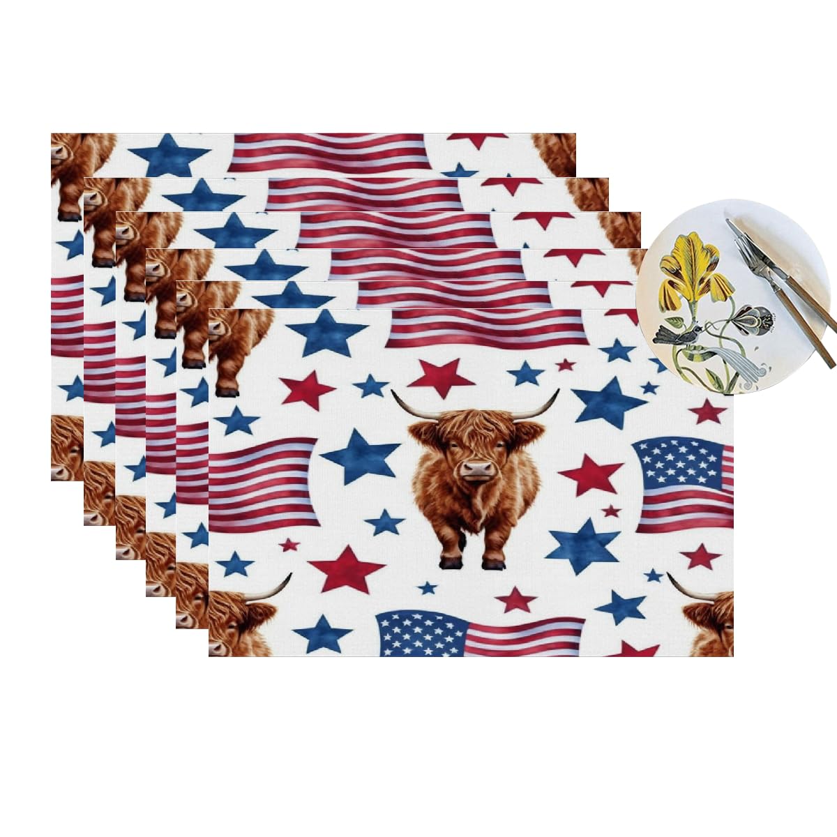 Set di 6 tovagliette con bandiera americana, 4 luglio, lavabili e resistenti al calore, in vinile PVC, per cucina, sala da pranzo, decorazione da tavolo