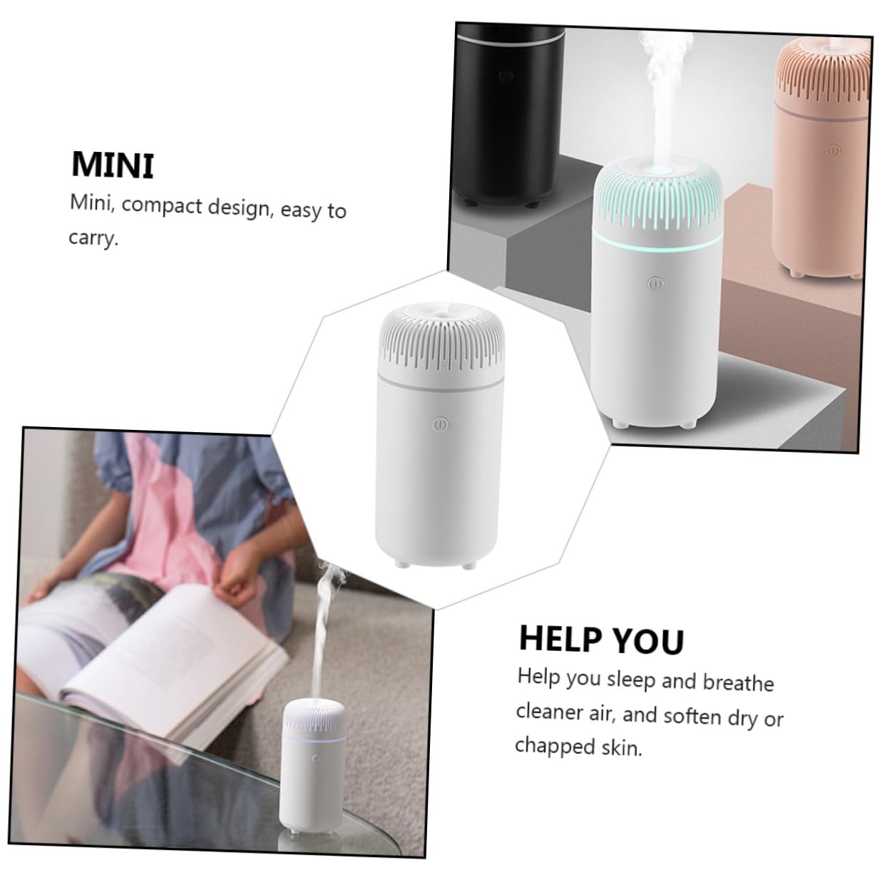 Homoyoyo Difusor de Aromaterapia para Coche Mini Humidificador Ultrasónico Portátil Difusor de Aceite Esencial Silencioso para Ambiente Interior Mejora el Aire y Ambiente Familiar